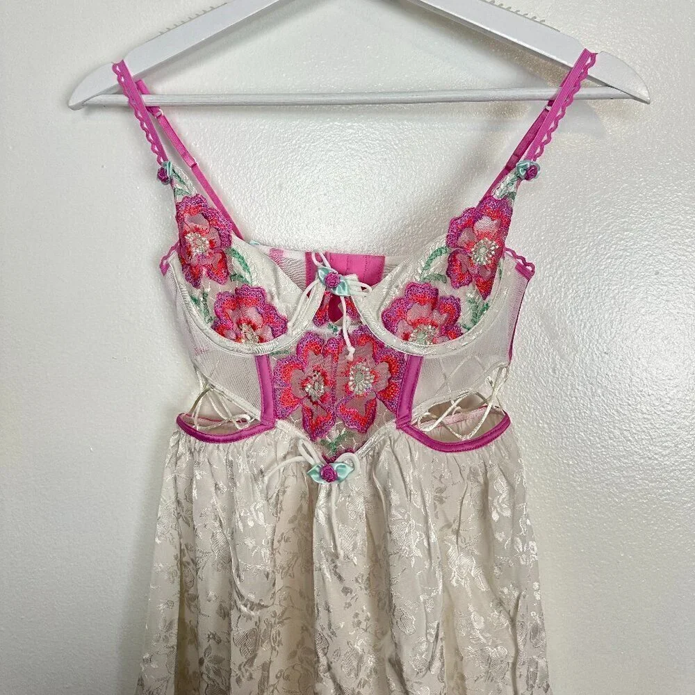 FOR LOVE & LEMONS Festival Floral Slip Dress in White Multi Size XX-Small NWT